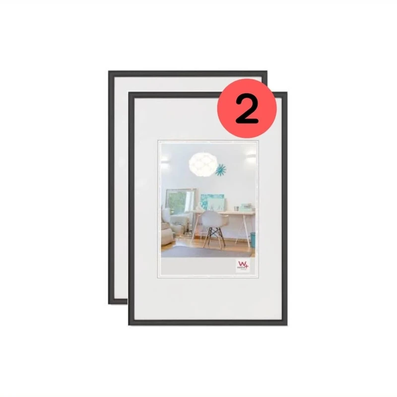walther Design Picture Frame Black 50 x 60 cm Twin Pack, New Lifestyle Plastic Frame KV060BD