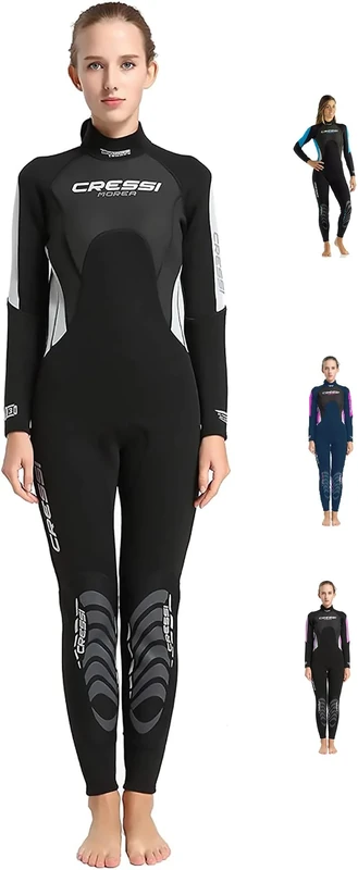 Cressi Women's Morea Lady - All-in-one 3mm Premium Neoprene Full Length Wetsuit, Black/Grey/Silver, XS UK