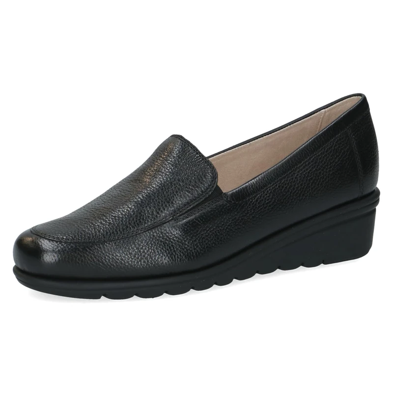 CAPRICE Women's Leather Loafers with Wedge Heel, Black (Black Nappa), 4 UK