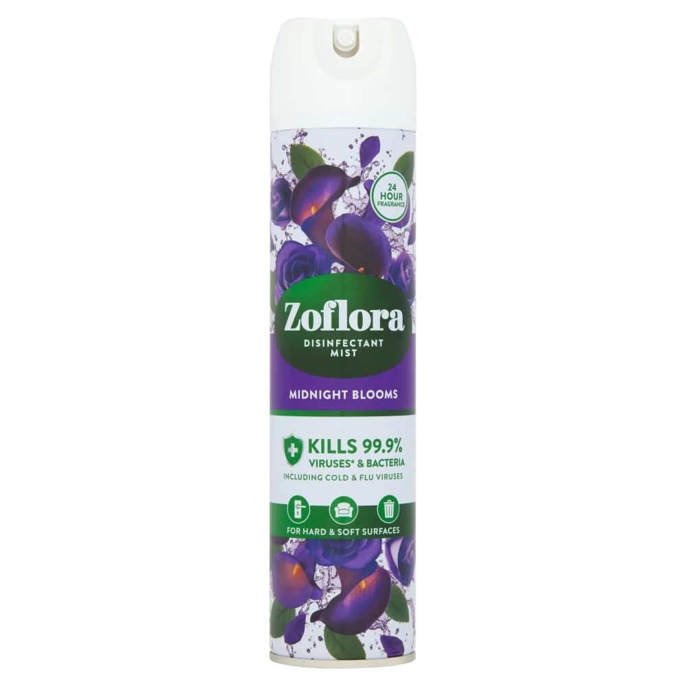 Zoflora Midnight Blooms Air & Fabric Mist Spray, 1 x 300ml, Odour Eliminator, Long-Lasting Fragrance, Antibacterial & Multi-Purpose Freshener.