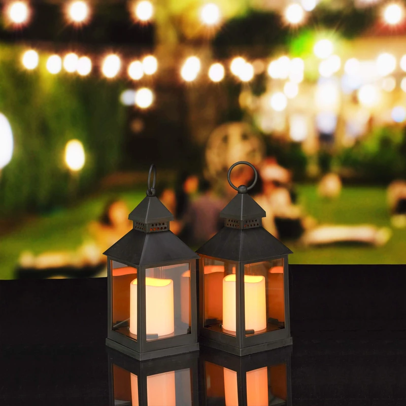 relaxdays LED Lantern Set Of 2, Candle With Flame Effect Decor, Suitable For Outdoors, Yesteryear Decorative Lantern, H: 23 x 30 cm, Black