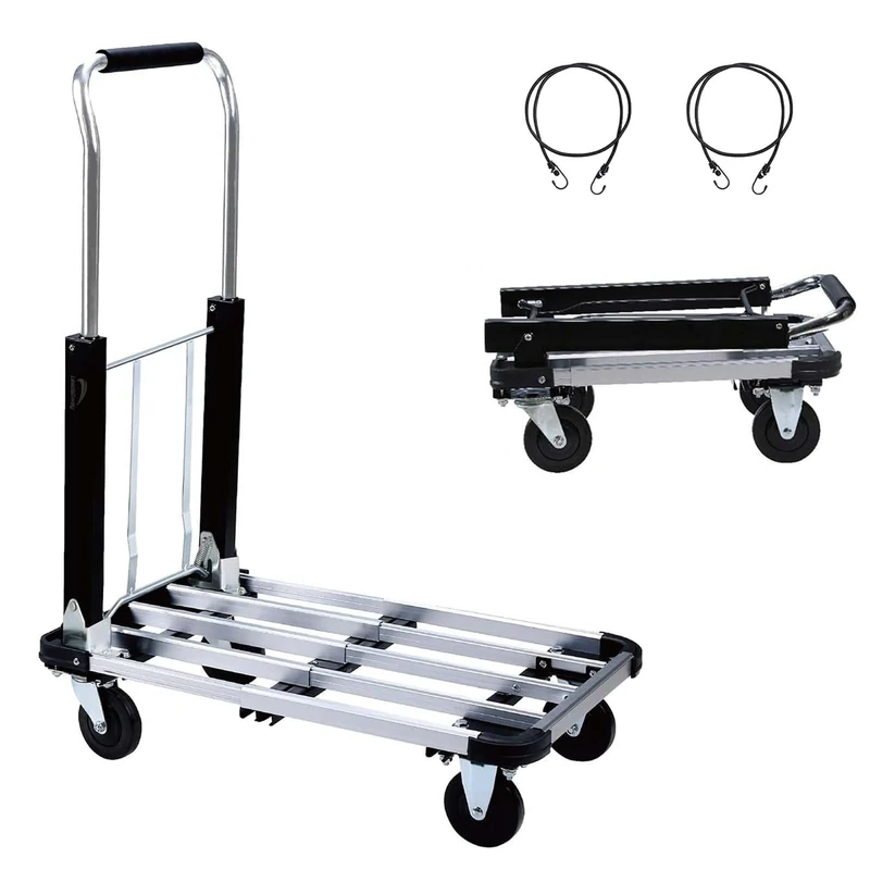 Foldable Push Cart Aluminum Alloy Platform Cart with 4-Wheel, 330-LB Capacity