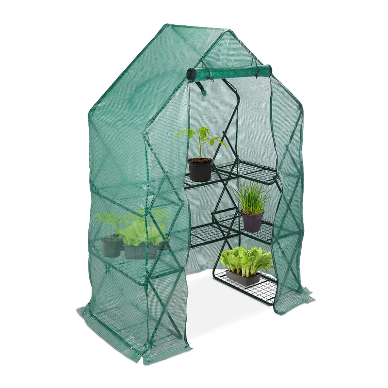 Relaxdays Walk-In Foil Greenhouse, Balcony & Garden, Folding Grow Tent with Shelf, HWD 195x138x72cm, Green