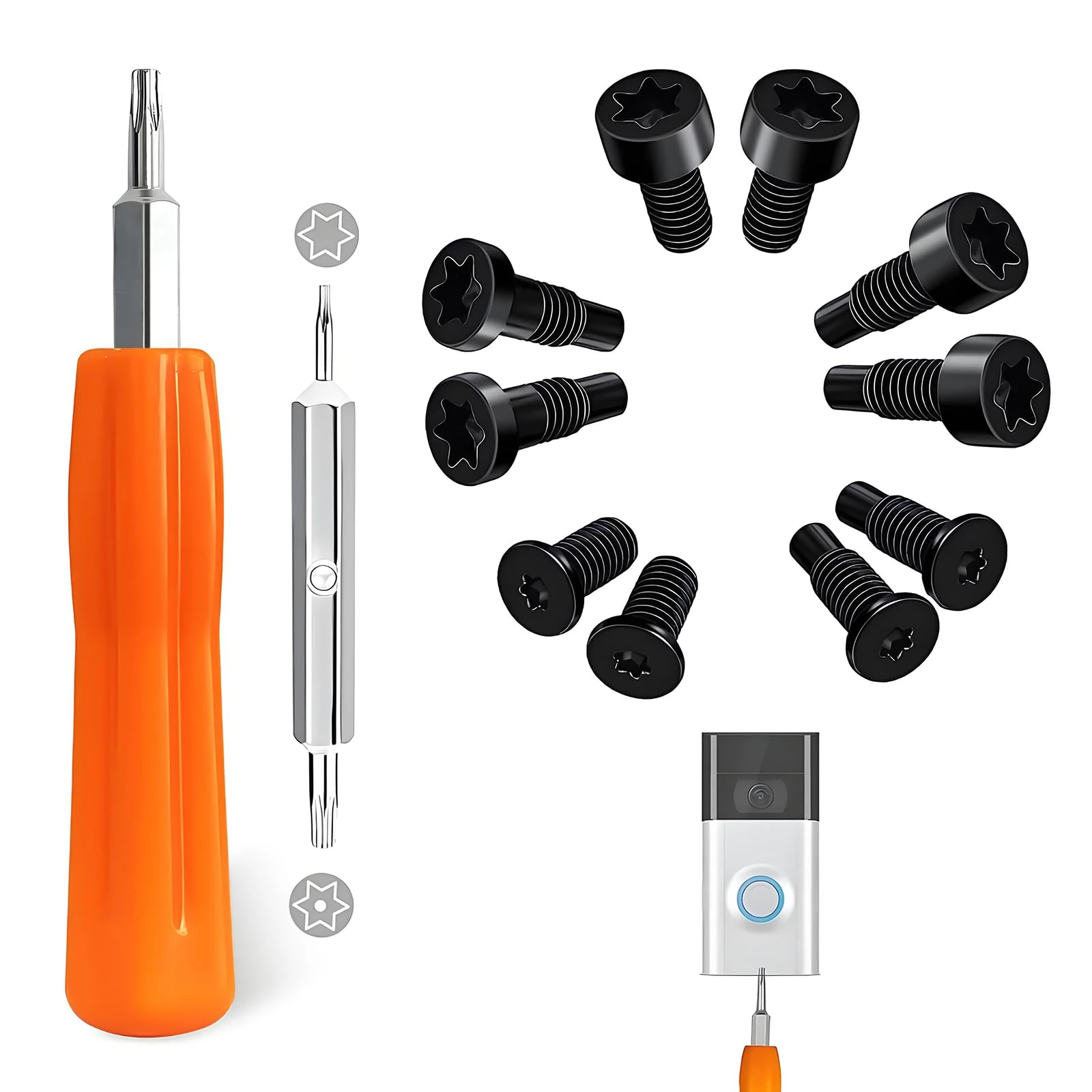 Doorbell Screwdriver Replacement Kit with 10Pcs Spare Screws, Double-Ended T6 & T15, Compatible with R-ng 2nd Generation, Doorbell 2 / pro Doorbell 3 Doorbell 4 and Pro & Elite & Battery Change