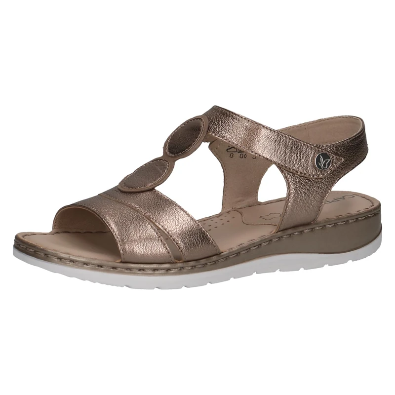 CAPRICE Women Sandals Flat Leather with Hook-and-Loop Closure, Beige (Taupe Met.Comb), 6.5 UK
