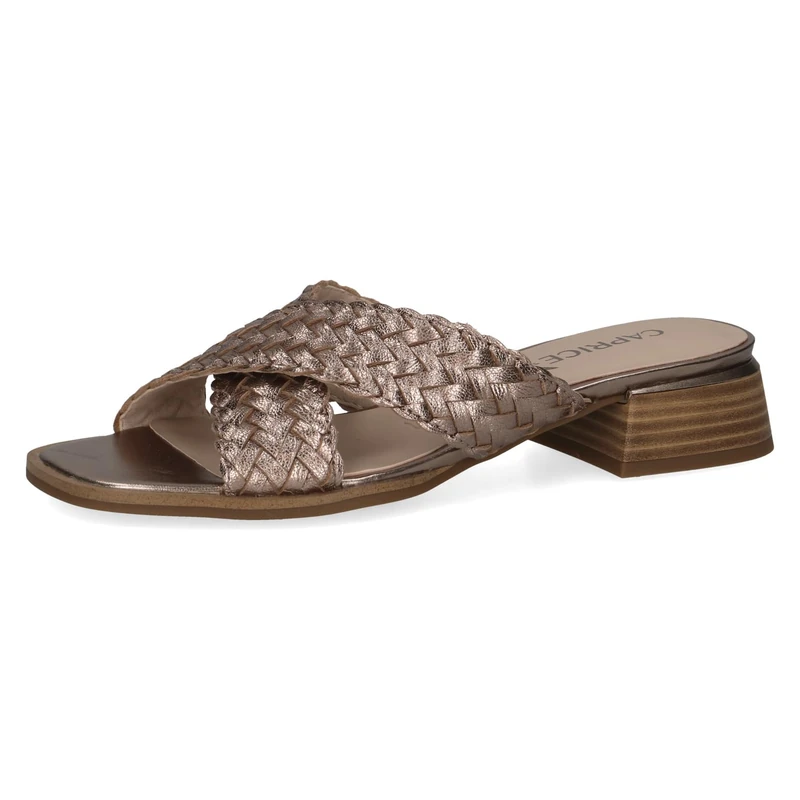 CAPRICE Women's Leather Mules with Block Heel, Beige (Taupe Metallic), 6 UK - Image 1