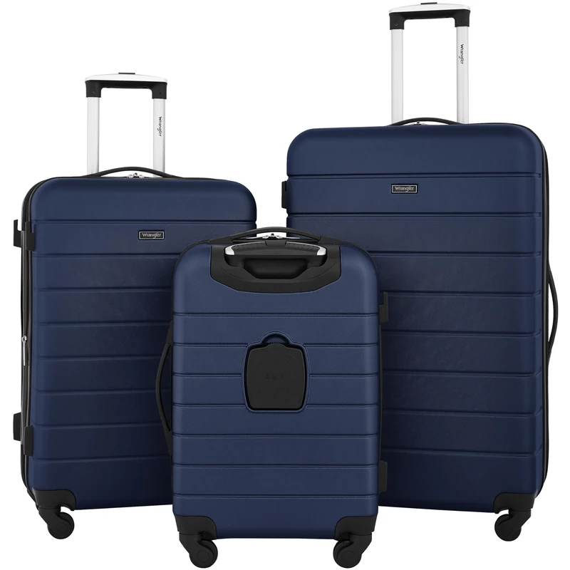 Wrangler Smart Luggage Set with Cup Holder and USB Port, Navy Blue, 3 Piece Set, Smart Luggage Set with Cup Holder and USB Port