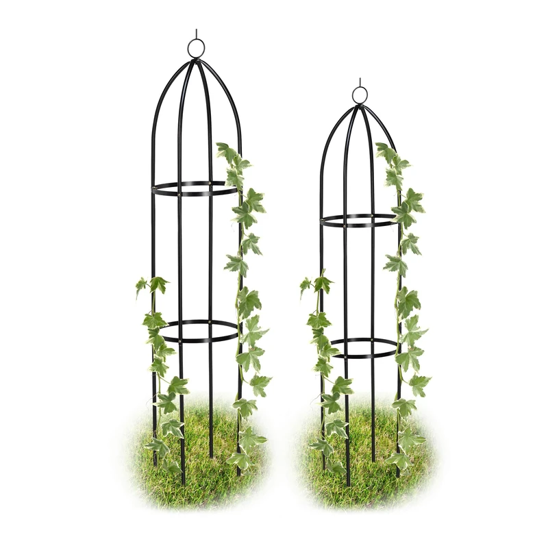 Relaxdays Trellis Tower Set of 2, Freestanding, Growth Support For Roses, Climbing Plants, Weatherproof, H: 139 x 149 cm, Black