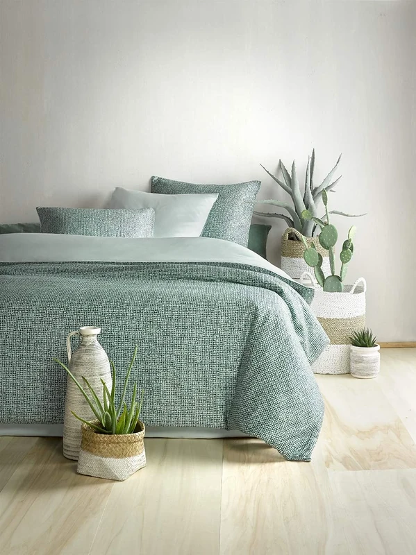 De Witte Lietaer Satin Bedding Set: Duvet Cover and Pillowcases, Cotton, Green Print, 260 x 240 cm/260 x 70 cm