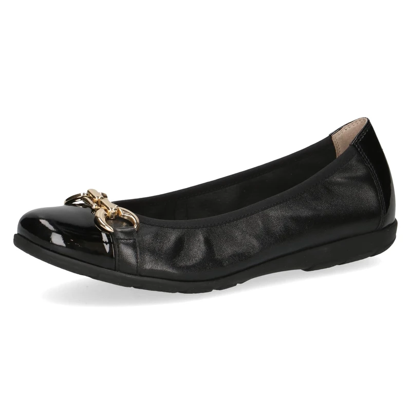 CAPRICE Women Ballet Flats Leather with Patent Finish, Black (Black Comb), 7.5 UK