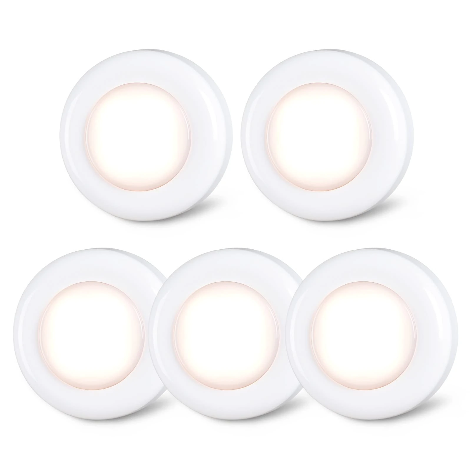 STAR-SPANGLED Tap Light Push Lights, Stick on LED Touch Puck Light AAA Battery Operated, Press Spot Lighting Indoor for Under Cupboard, Wardrobe, Cabinet, Closet, Kitchen (2.8inch, Warm White, 5 Pack)