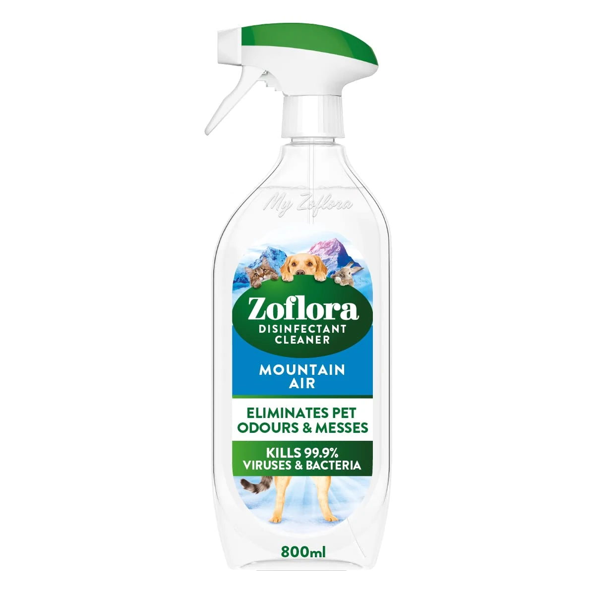 Zoflora Mountain Air Multipurpose Disinfectant Trigger Spray, 1 x 800ml, Antibacterial Multi-Surface Cleaner, Pet-Safe, Kills 99.9% of Bacteria & Viruses.