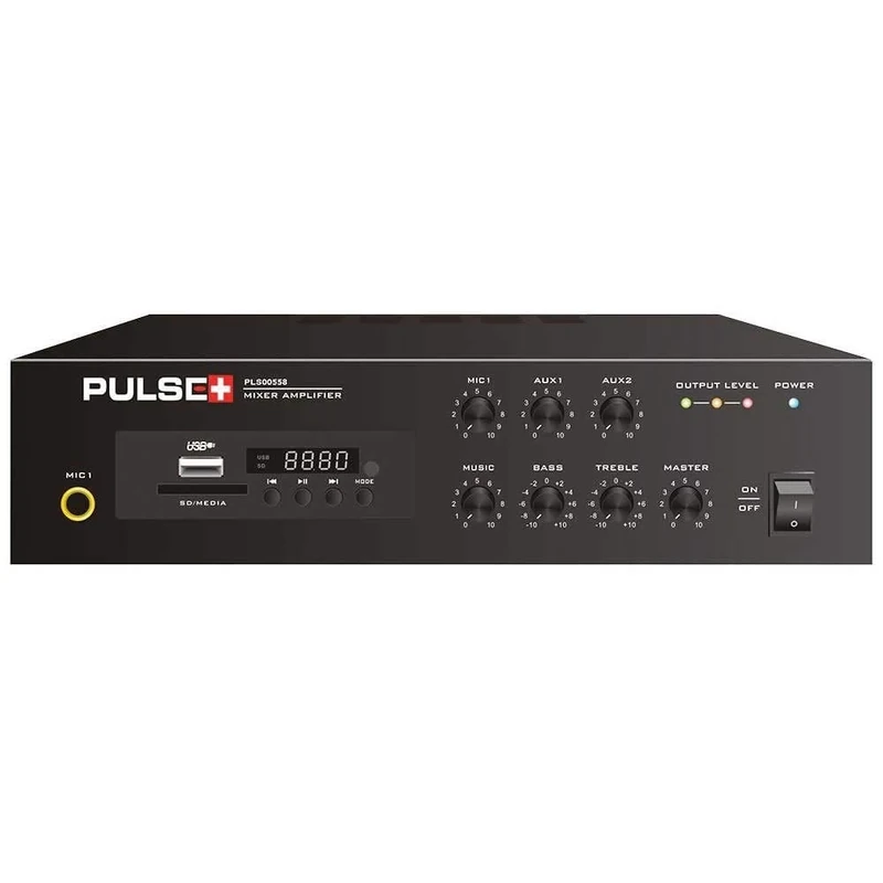 Pulse Plus PLS00580 40W Compact 100V Line Desktop PA Mixer Amplifier with MP3 Player and Bluetooth