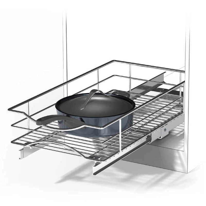 Home Zone Living Pull Out Kitchen Cabinet Organizer with One Tier of Storage, 14” W x 21” D