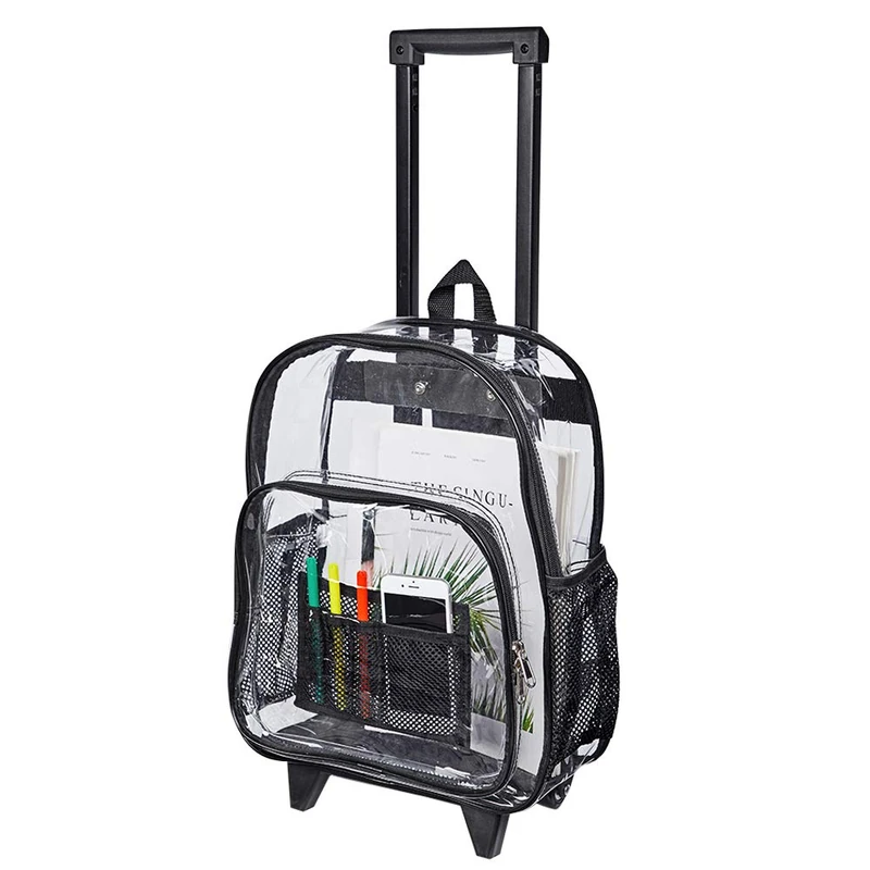 COVAX Rolling Clear Backpack, Heavy Duty See Through Bookbag, Black, L, Modern - Image 1