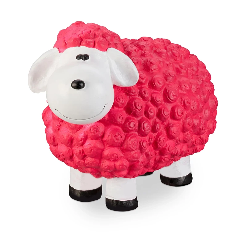 relaxdays Garden Ornament Sheep, Frost-proof, Weather-proof, Hand-painted Garden Decoration, In-& Outside Use, Pink