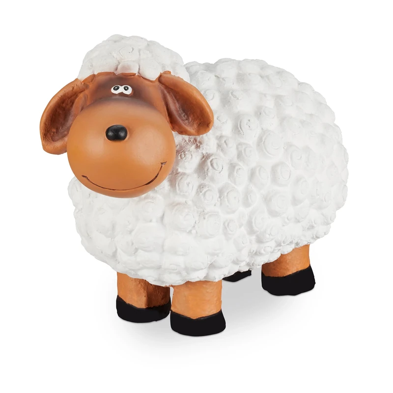 relaxdays Garden Ornament Sheep, Frost-proof, Weather-proof, Hand-painted Garden Decoration, In-& Outside Use, White