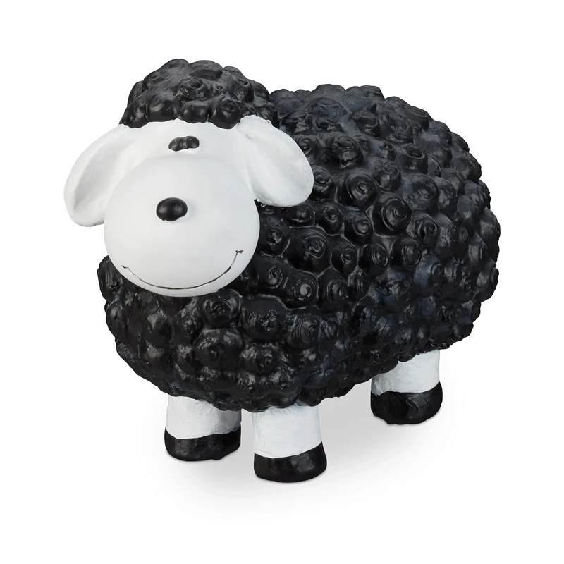 relaxdays Garden Ornament Sheep, Frost-proof, Weather-proof, Hand-painted Garden Decoration, In-& Outside Use, Black