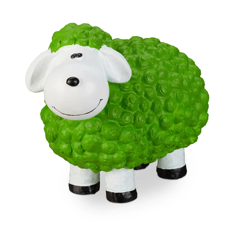 relaxdays Garden Ornament Sheep, Frost-proof, Weather-proof, Hand-painted Garden Decoration, In-& Outside Use, Green