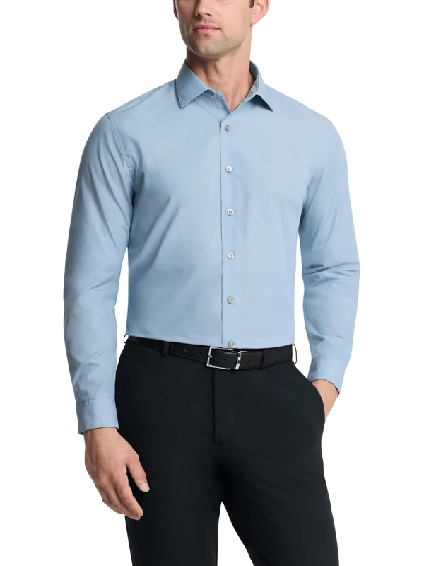 Kenneth Cole Men's Dress Shirt Slim Fit Solid, Cadet Blue, 16"-16.5" Neck 32"-33" Sleeve