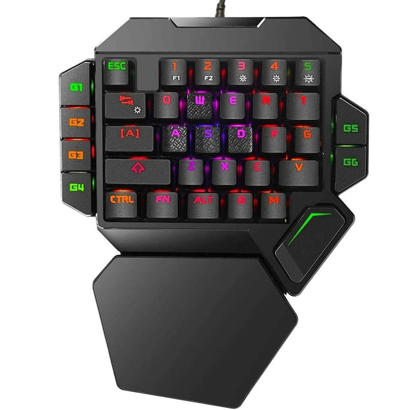 Cakce Single Hand RGB Mechanical Gaming Keyboard, Professional Colorful Backlit Keyboard with Wrist Rest Support