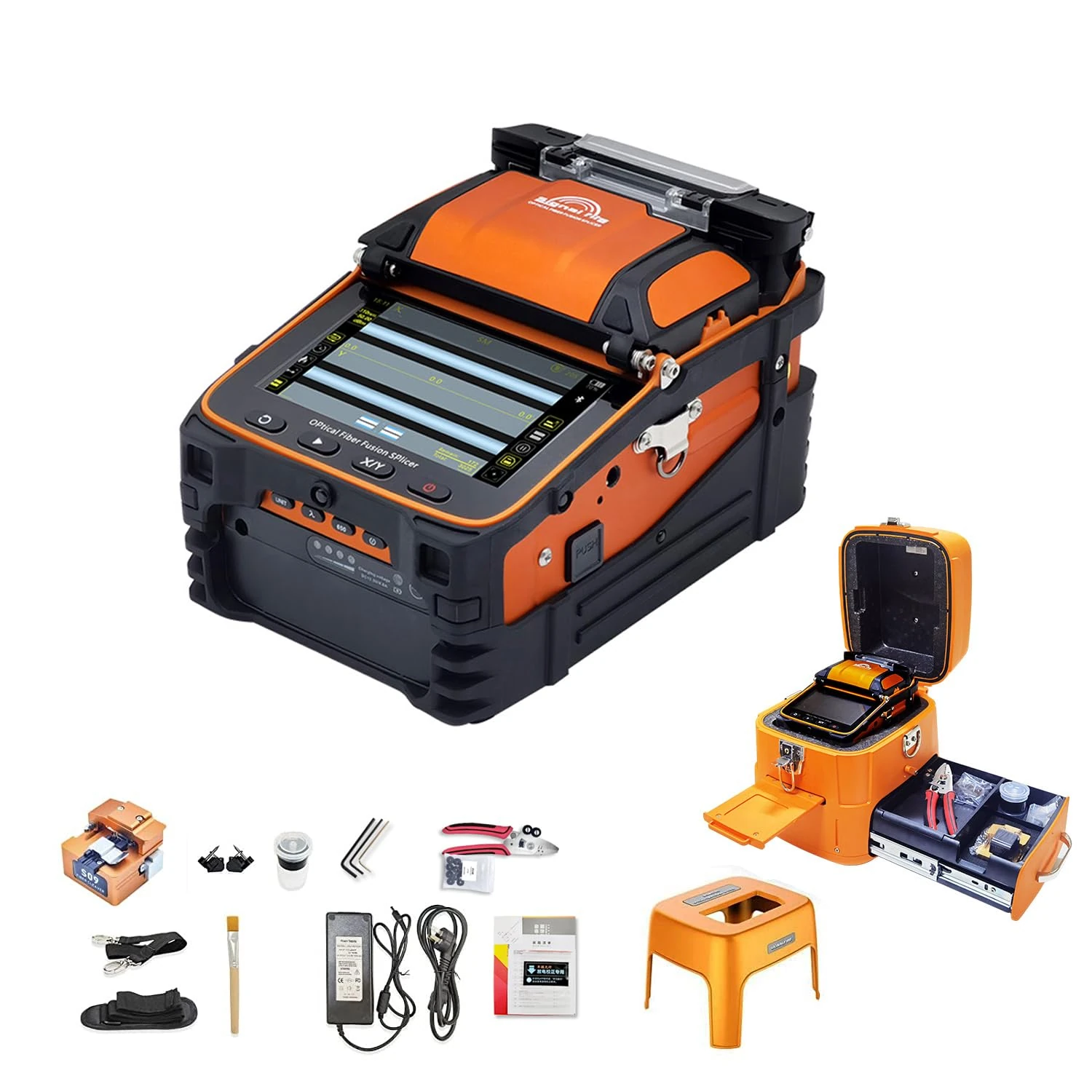 Signal fire New Model AI-9 Fusion Splicing Six Motor Core Alignment Fiber Fusion Splicer Automatic FTTH Fiber Optical Welding Splicing Machine Splicing 5S Heating15S, Orange, 135*198*122mm