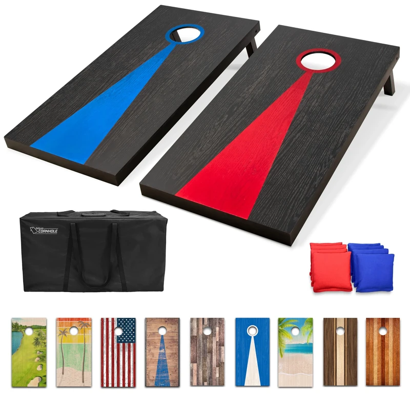 GoSports 4 x 2 ft Regulation Size Wood Cornhole Board Set - Dark Wood Design, Includes 2 Boards, 8 Bean Bags, Carrying Case and Game Rules