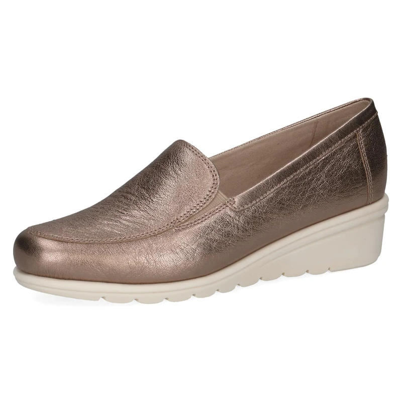 CAPRICE Women's Leather Loafers with Wedge Heel, Beige (Taupe Metallic), 6.5 UK