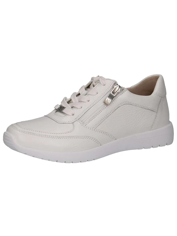CAPRICE women's low-top leather sneakers with zipper, White (White Deer), 4 UK