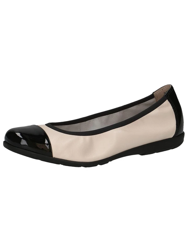 CAPRICE Women Ballet Flats Leather with Patent Finish, Multicolor (Cream/Black), 7.5 UK