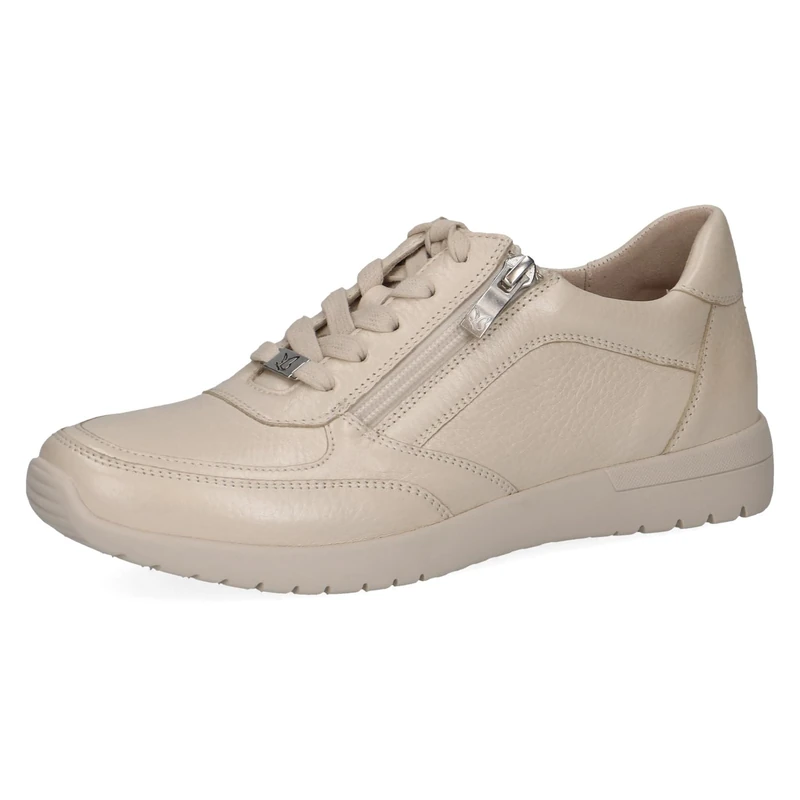 CAPRICE women's low-top leather sneakers with zipper, Beige (Ecru Perl.Deer), 3.5 UK