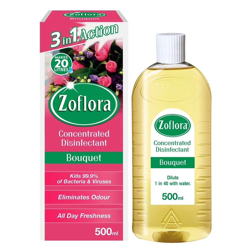 Zoflora Bouquet All Purpose Concentrated Disinfectant Liquid, Antibacterial & Multi-Surface, Pet Safe Disinfectant, Kills 99.9% Of Bacteria & Viruses, 1 X 500 ml