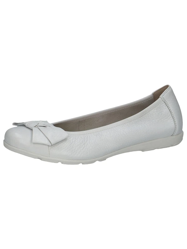 CAPRICE Women Ballet Flats Leather Bow, White (White Deer), 5 UK