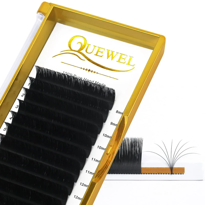 QUEWEL Easy Fan Russian Lashes 0.07D Curl Mix 8-15mm 2D-20D Volume Lash Extensions Self Fanning Automatic Blooming