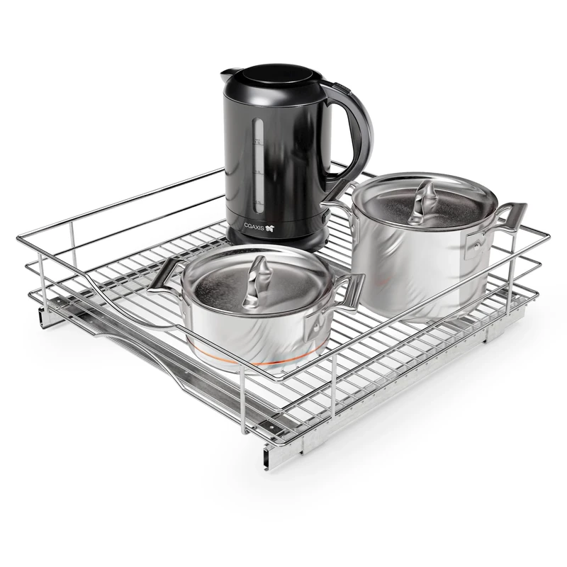 Home Zone Living Pull Out Kitchen Cabinet Organizer with One Tier of Storage, 20” W x 21” D