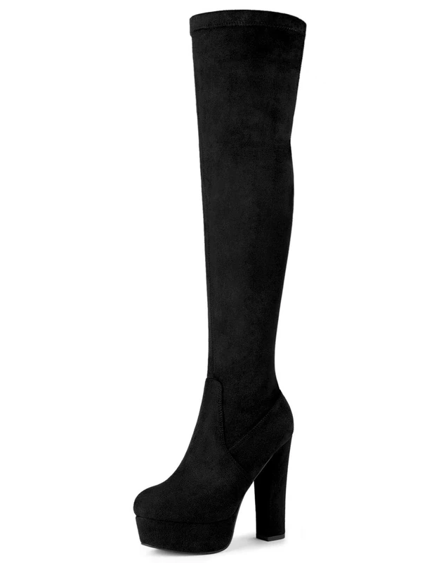 Allegra K Women's Platform Block Heel Over Knee High Boots Black 4.5 UK/Label Size 6.5 US