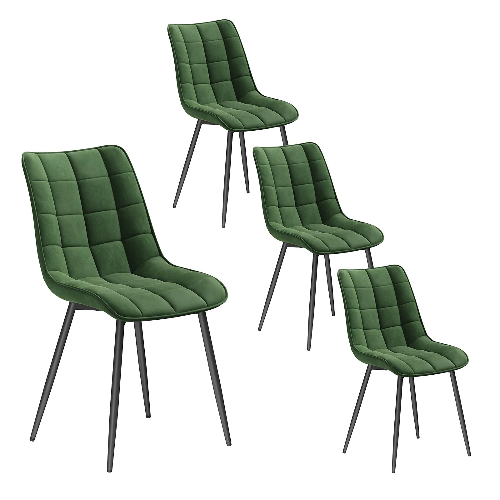 WOLTU Dining Chairs Set of 4 Kitchen Counter Chair Lounge Leisure Living Room Corner Chair Dark Green Velvet Reception Chairs with Backrest and Padded Seat