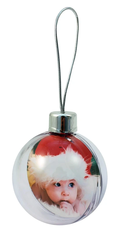 Adventa Christmas Bauble Box of 36, Photo Bauble Ornament, Large Clear Photo Frame Tree Decoration holds 2 x 80 mm photos - Ideal Personalised Gifts (Silver Cap & String) Box of 36