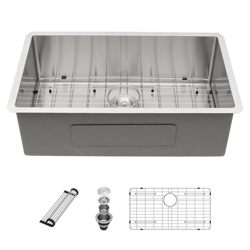 Sarlai 32 Undermount Kitchen Sink Stainless Steel - 32x19 Kitchen Sink Single Bowl Undermount Sinks 16 Gauge Round Corner Under Mount Sinks Basin