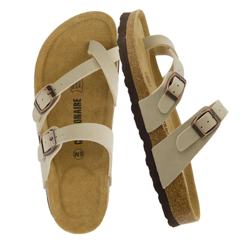 CUSHIONAIRE Women's Luna Cork Footbed Sandal With +Comfort, Stone, 6.5 UK