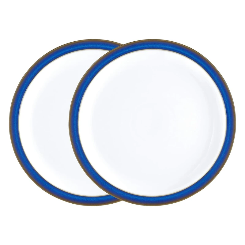 Denby - Imperial Blue Dinner Plates Set of 2 - Dishwasher Microwave Safe Crockery 26.5cm - Blue, White Ceramic Stoneware Tableware - Chip & Crack Resistant Large Plates