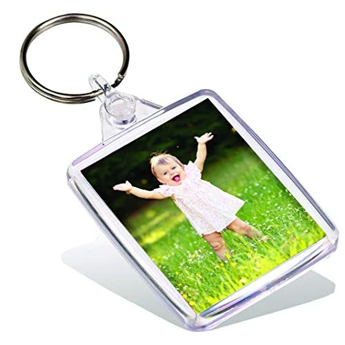 Adventa Personalised Photo Keyring Passport Size Multipack x500, Double Sided Blank Insert Photo Keychain, Acrylic Clear Picture Frame with Split Ring - Image 1