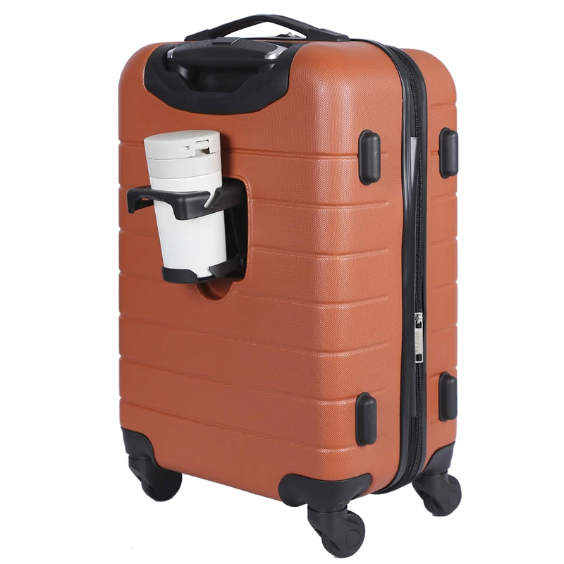 Wrangler Smart Luggage Set with Cup Holder and USB Port, Burnt Orange, 20-Inch Carry-On, Smart Luggage Set with Cup Holder and USB Port