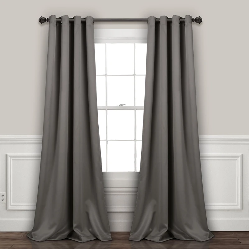 Lush Decor, Dark Gray Curtains-Grommet Panel with with Insulated Blackout Lining, Room Darkening Window Set (Pair), 120" L