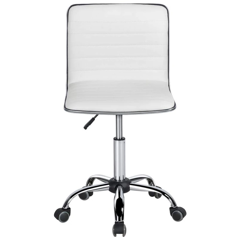Yaheetech Adjustable Office Chair Armless Desk Chair Faux Leather Swivel Computer Chair Low Back with Wheels and Height Adjustable for Home Work Study White