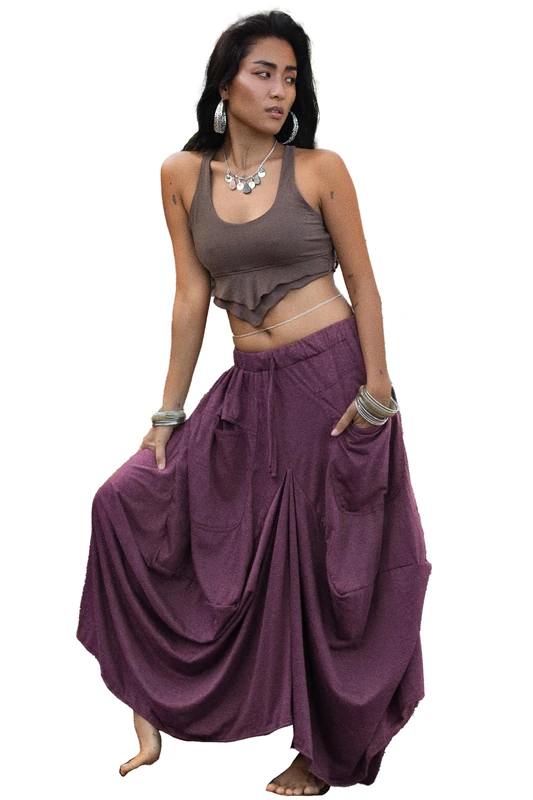 Thaluta Maxi Skirt Women Bohemian Hippie Pockets Gypsy Elastic Waist Cotton - Red - One Size - Image 1