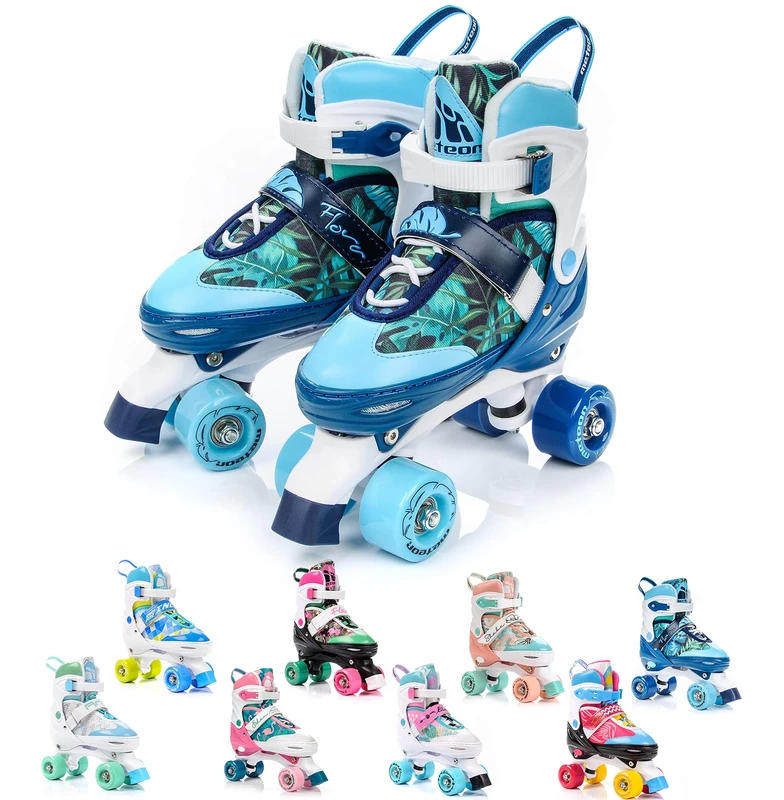Roller Skates Quad Skates Shoes Youth Children Kids Junior Boy Girl Skates Blades Adjustable Rollerskates 5 Size of the Shoe Boots For Childrens Kids Junior Boys Girls Women (L(39-42, 6-8,5UK), Flora)