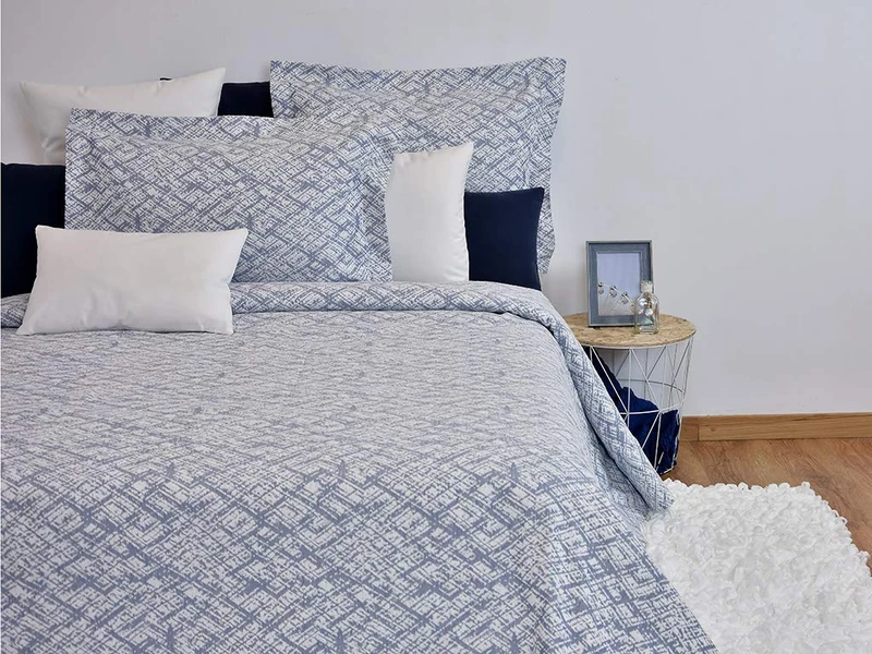 MI CASA Bedspread, Cotton, Blue, 240 x 265 (135 cm) - Image 1