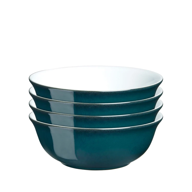 Denby - Greenwich Cereal Bowls Set of 4 - Dishwasher Microwave Safe Crockery 650ml, 16.5cm - Glazed Ceramic Stoneware Tableware - Green, White Chip & Crack Resistant Soup Bowls
