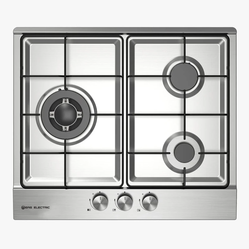EAS ELECTRIC SMART TECHNOLOGY Gas Hob - Stainless Steel 60 cm - 3 Burners - Butane & Natural Gas - Self-Ignition - Triple Flame Fire - Wok Ring